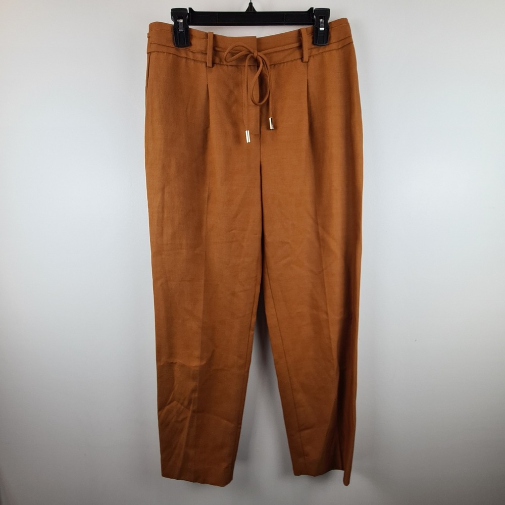 Talbots Womens 4 Rust‎ Orange Linen Blend Drawstring Tapered Ankle Pants Pleated